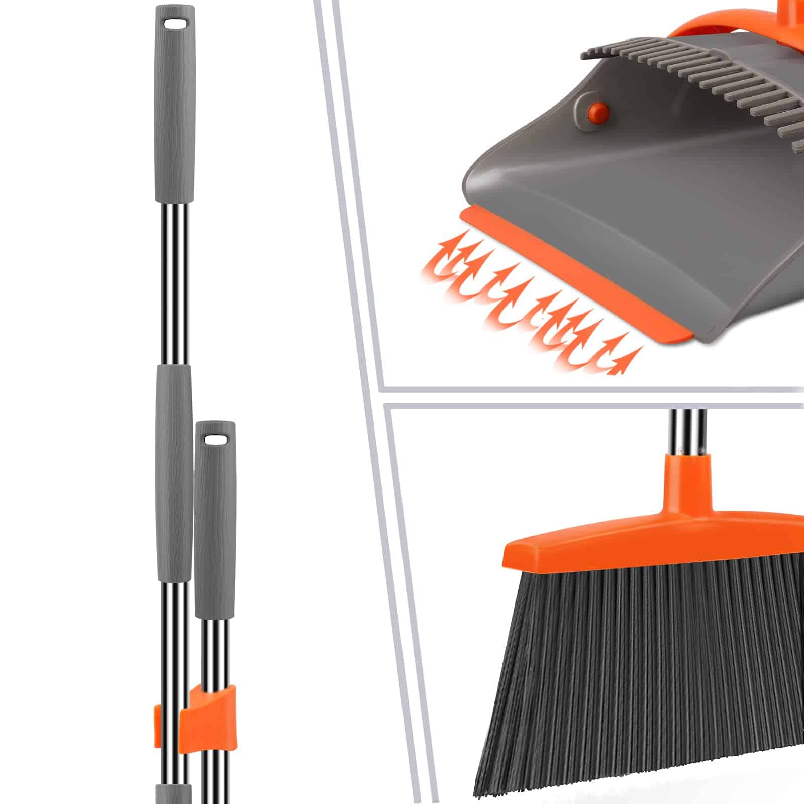 Broom and Dustpan Set for Home, Broom and Dustpan Combo for Office (Gray & Orange)