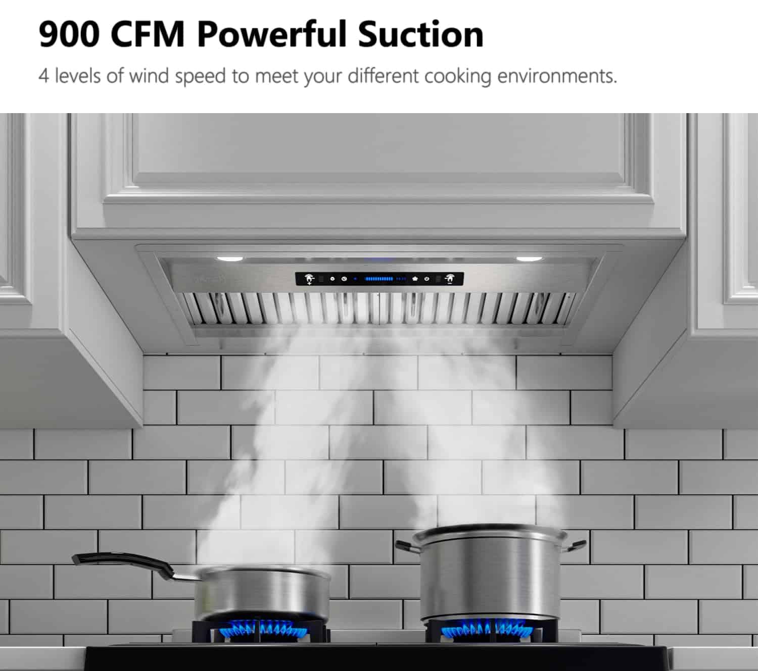 IKTCH 30 inch Built-in/Insert Range Hood 900 CFM, Ducted/Ductless Convertible Duct, Stainless Steel Kitchen Vent Hood