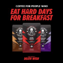 Death Wish Coffee Co. Medium Roast Single Serve Pods - Lighter Blend of Bold Arabica & Robusta Beans (50 Count)