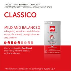 Illy Espresso Nespresso Compatible Single Serve Capsule Coffee Pods - Classico Medium Roast - 100 Count