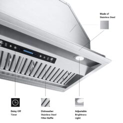 IKTCH 30 inch Built-in/Insert Range Hood 900 CFM, Ducted/Ductless Convertible Duct, Stainless Steel Kitchen Vent Hood