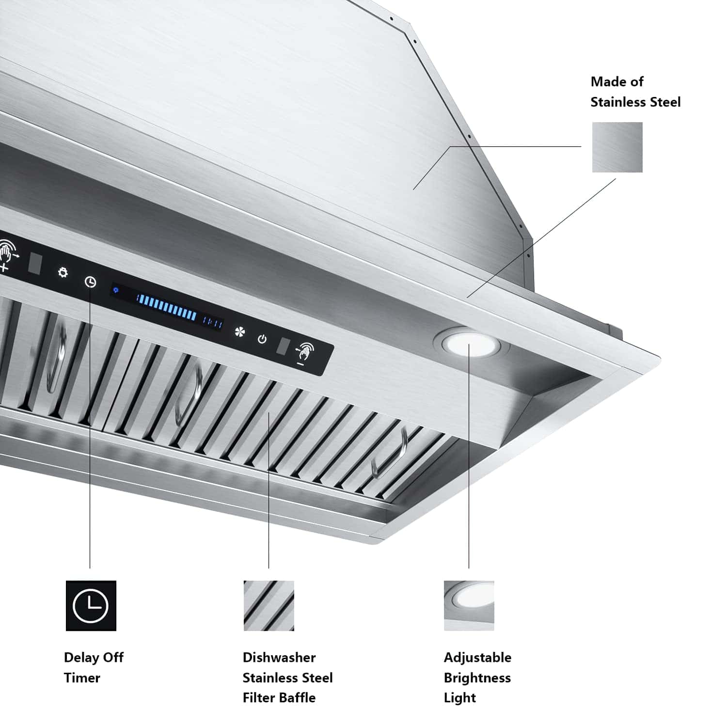 IKTCH 30 inch Built-in/Insert Range Hood 900 CFM, Ducted/Ductless Convertible Duct, Stainless Steel Kitchen Vent Hood