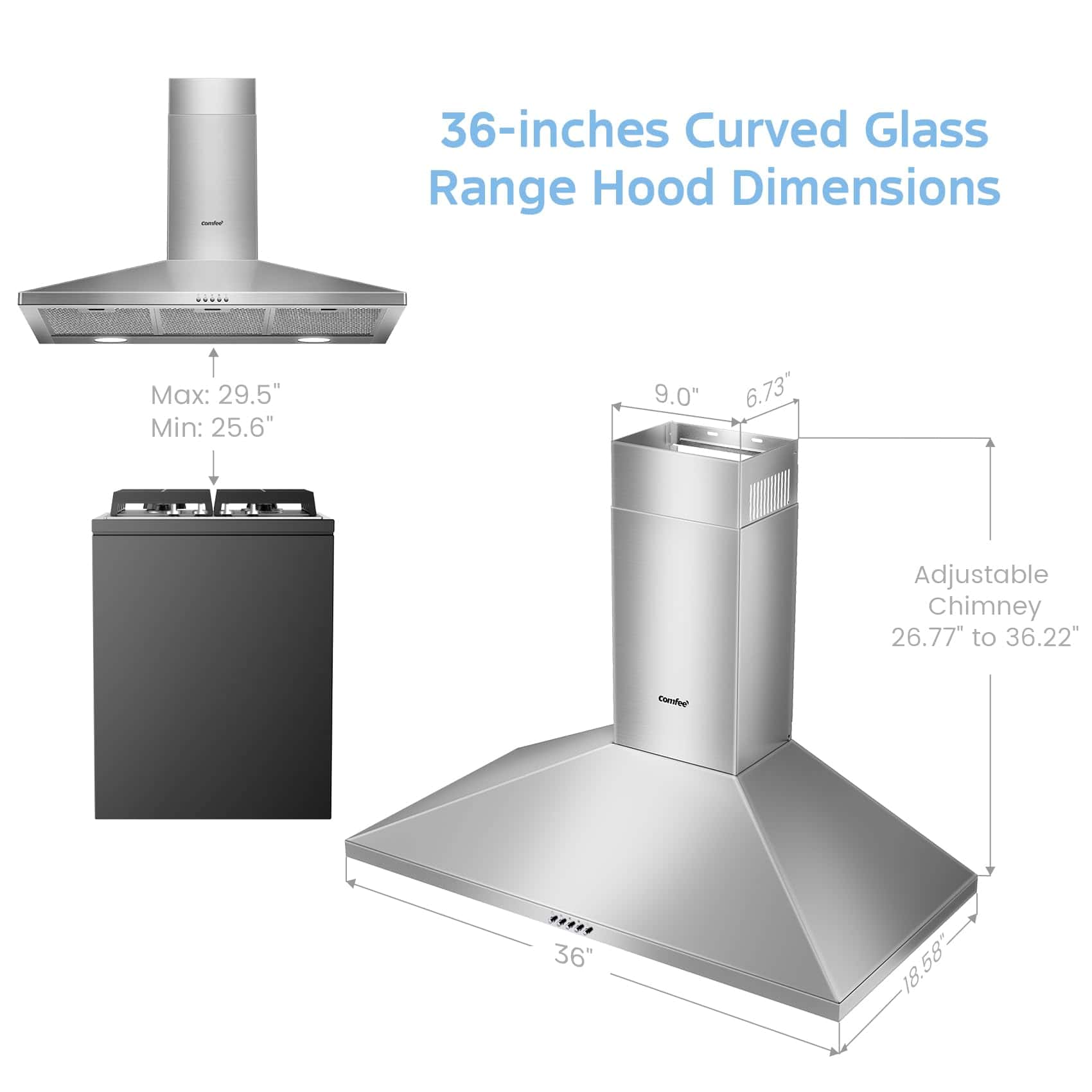 COMEEE" CVP36W6AST 36 Inch Ducted Pyramid Range 450 CFM Stainless Steel Wall Mount Vent Hood