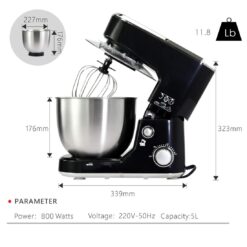 CUSIMAX Dough Mixer Tilt-Head Electric Mixer with 5-Quart Stainless Steel Bowl, Dough Hook, Mixing Beater and Whisk, Splash Guard, Black