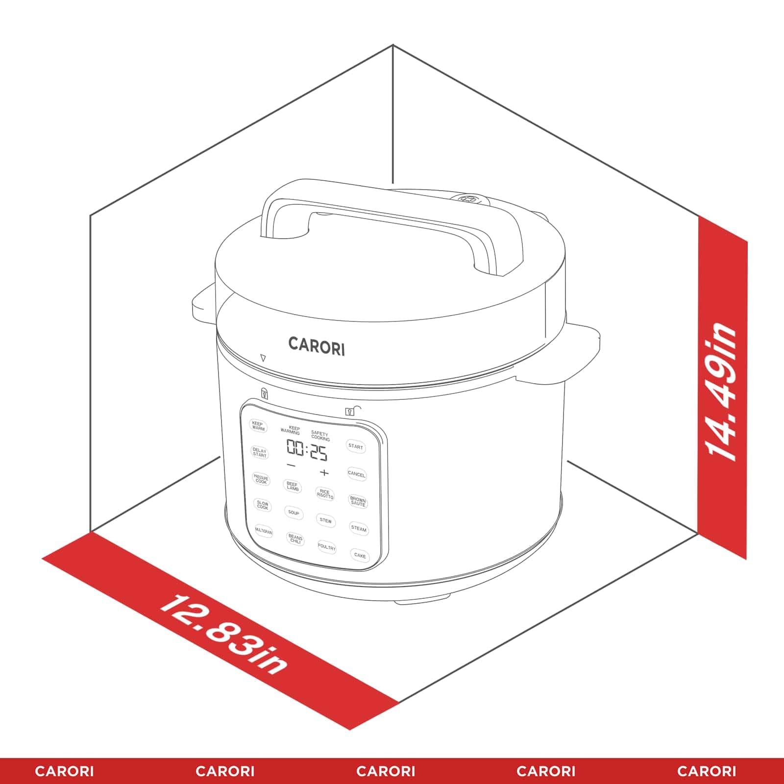 Carori 9-in-1 Electric Pressure Cooker 6 Qt, Programmable Multi-Function Cooker with Safer Venting Design, 1000W, Stainless Steel