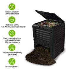 EJWOX Garden Compost Bin from BPA Free Material, 80 Gallon(300 L), Easy Assembling, Large Capacity, Fast Creation of Fertile Soil