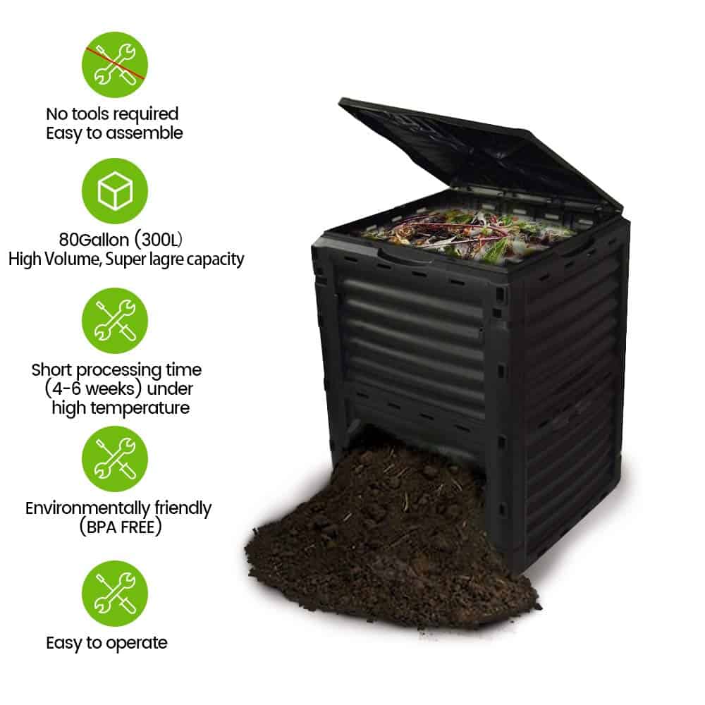 EJWOX Garden Compost Bin from BPA Free Material, 80 Gallon(300 L), Easy Assembling, Large Capacity, Fast Creation of Fertile Soil