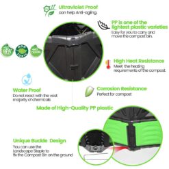 SQUEEZE master XXL Large Compost Bin Outdoor- 720L /190 Gallon-Easy Assembly-No Screws-Sturdy & Durable-Green Door