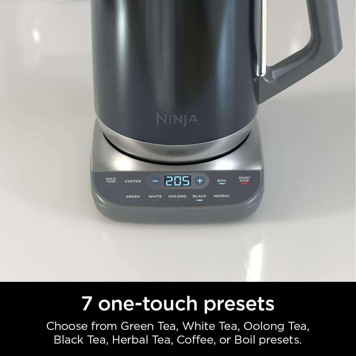 Ninja KT200BL Precision Temperature Electric Kettle, 1500 watts, BPA Free, Stainless, 7-Cup Capacity, Hold Temp Setting, Blue Stainless