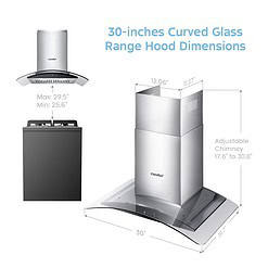 COMFEE Curved Glass Range Hood 30 Inch 450 CFM 3 Speed Gesture Sensing (CVG30W9AST)