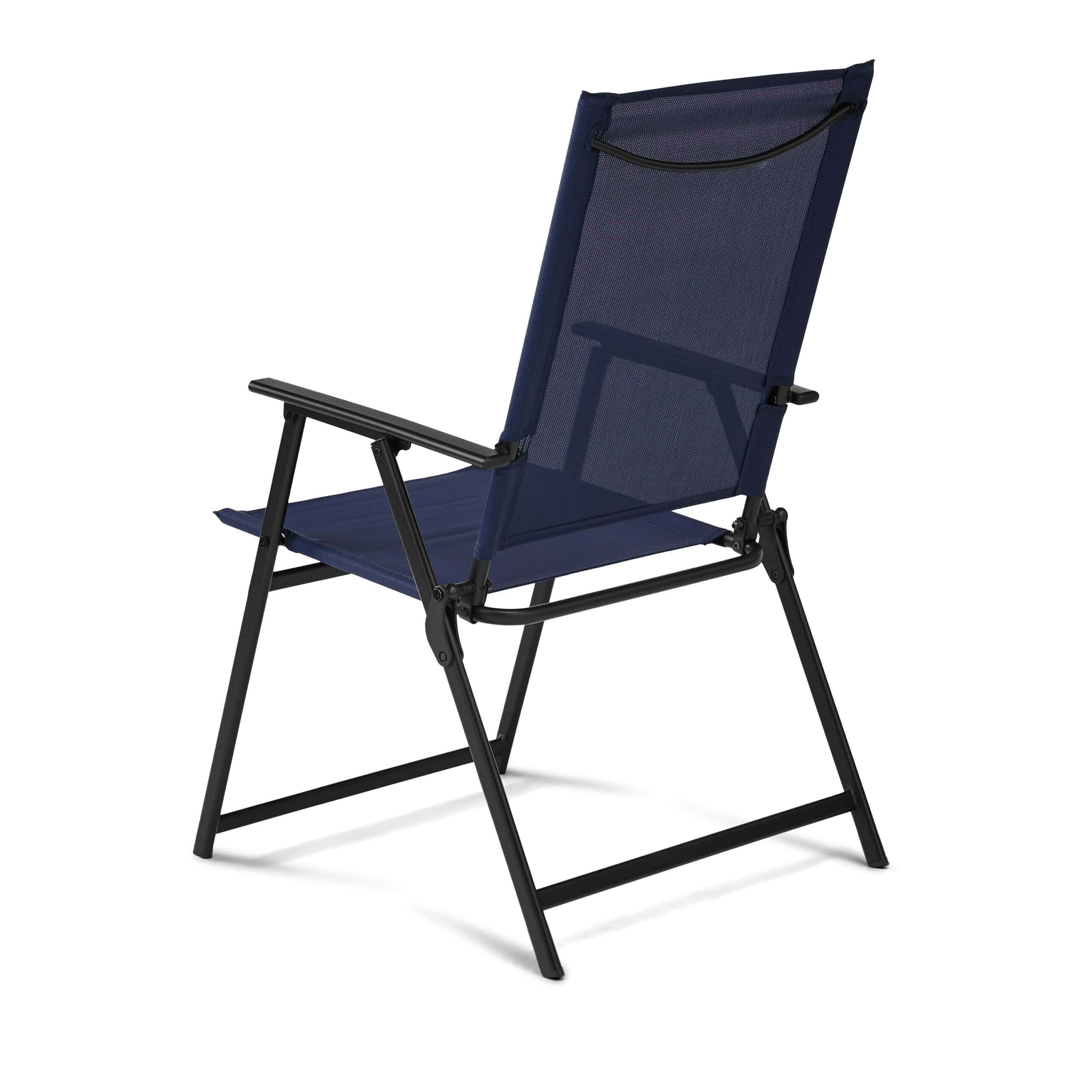 Mainstays Greyson Steel and Sling Adult Folding Outdoor Patio Armchair, Navy (Set of 2)