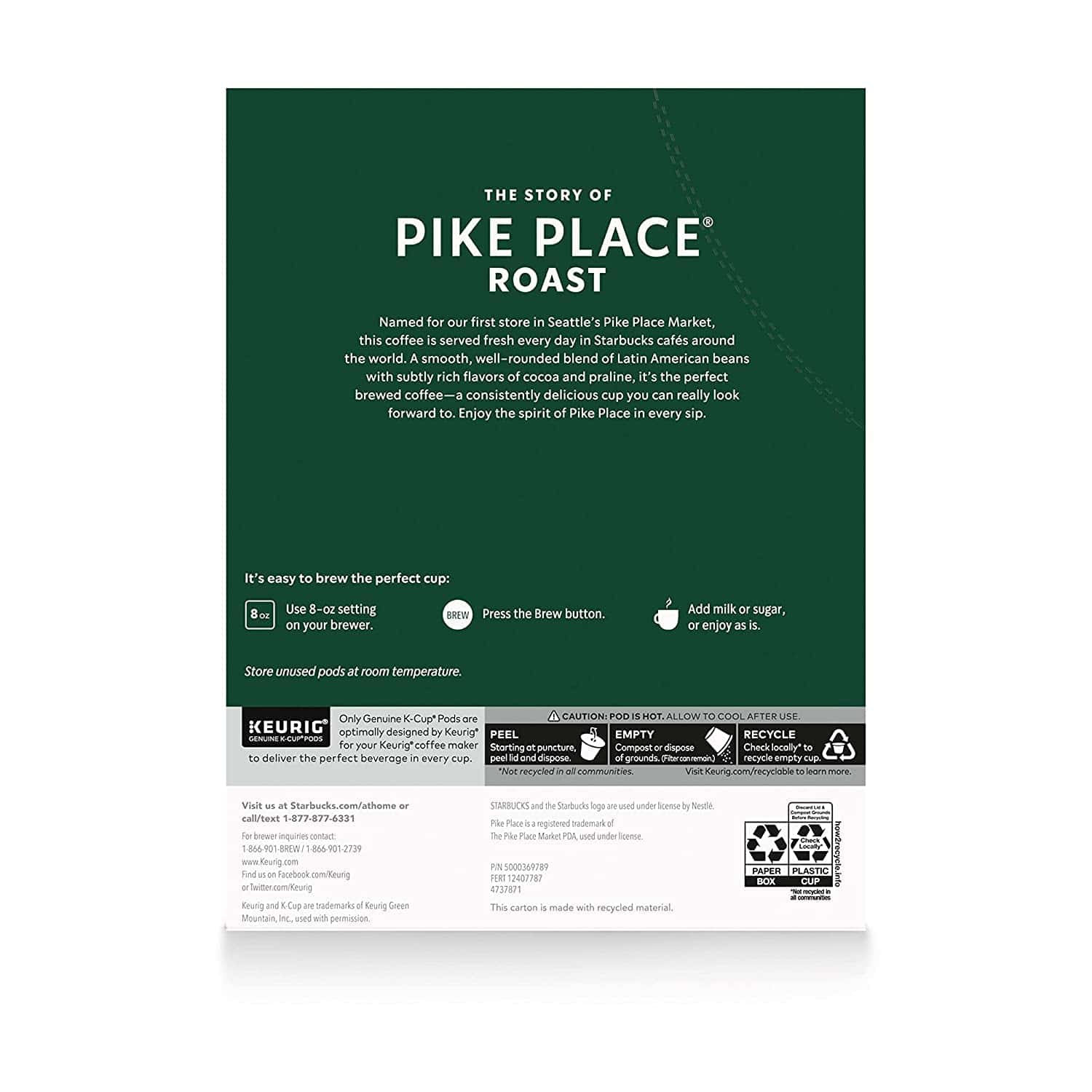 Starbucks Pike Place Roast K-Cups for Keurig, 1 Count (Pack of 72)