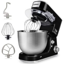 CUSIMAX Dough Mixer Tilt-Head Electric Mixer with 5-Quart Stainless Steel Bowl, Dough Hook, Mixing Beater and Whisk, Splash Guard, Black