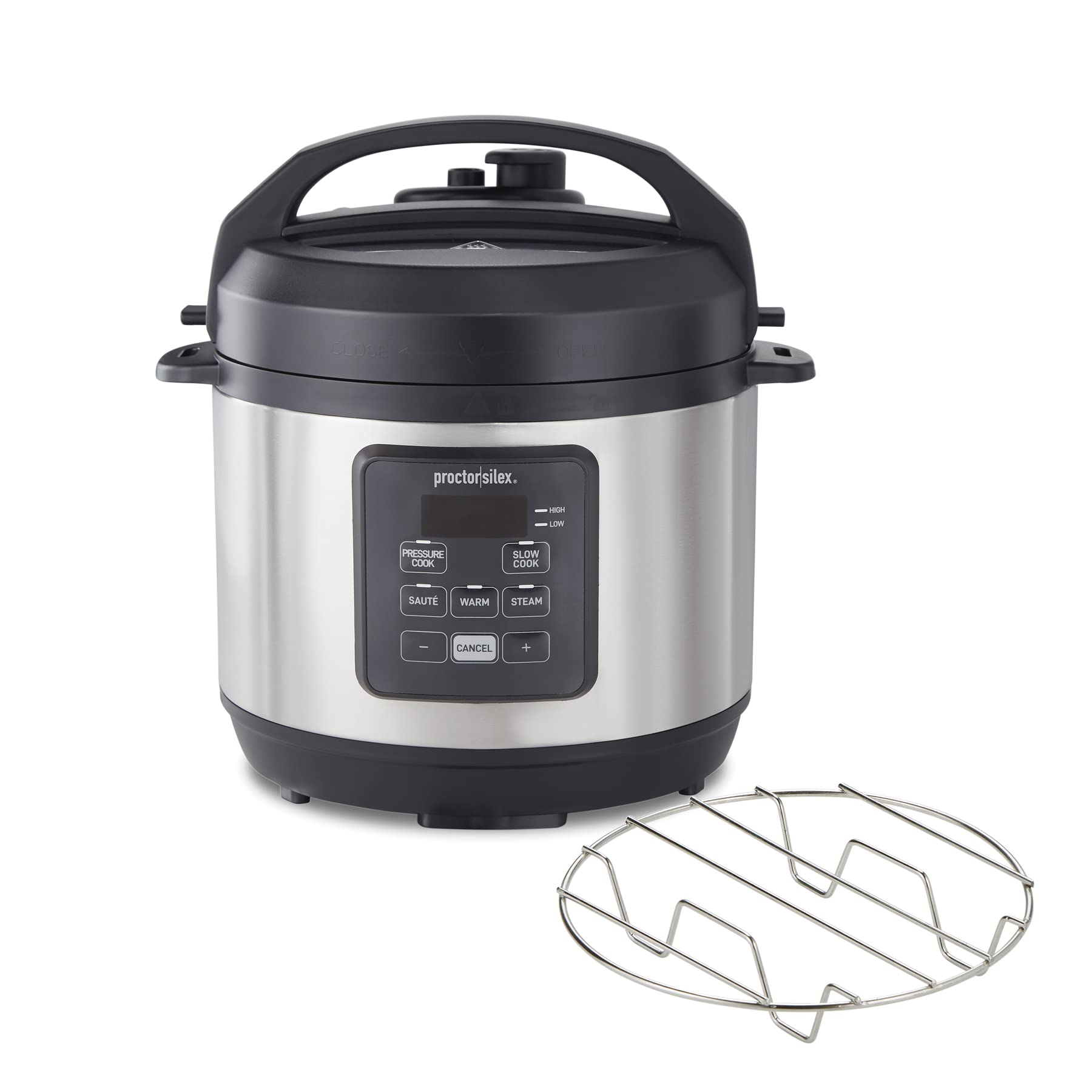 Proctor-Silex Simplicity 4-in-1 Electric Pressure Cooker, 3 Quart Multi-Function With Slow Cook, Steam, Sauté, Rice, Stainless Steel