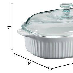 CorningWare French White 4 Quart Oval Casserole W/Glass Cover