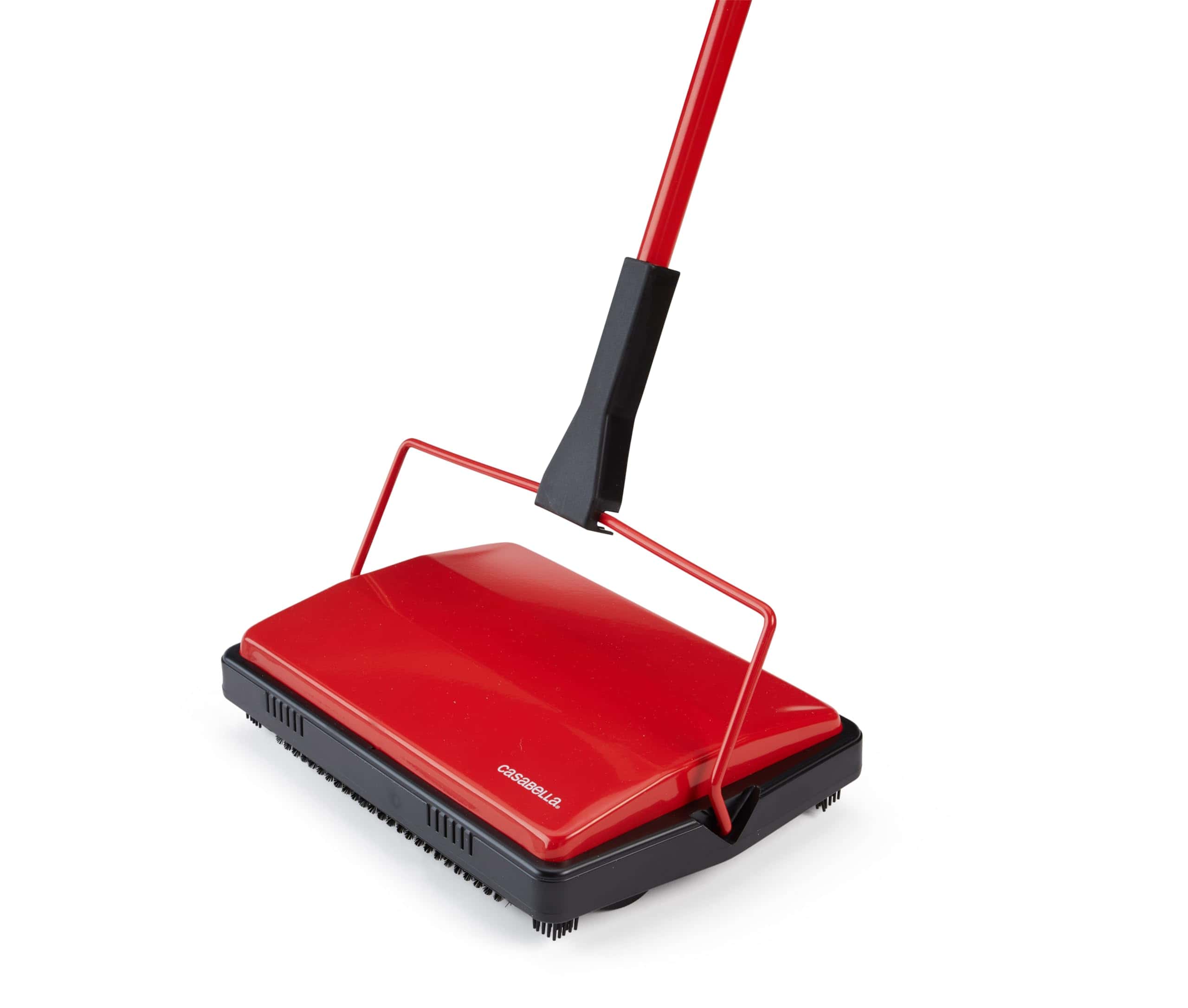 Casabella Electrostatic Floor And Carpet Sweeper, Non-Electric Vacuum Broom and Hand Push Floor Sweeper, Red