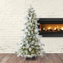 Holiday Living 7.5-ft Flocked Snowy Berkshire Pre-lit LED Artificial Christmas Tree