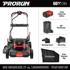 PRORUN PLM16021SP 60-volt 21-in Cordless Self-propelled Lawn Mower 5 Ah (1-Battery and Charger Included)