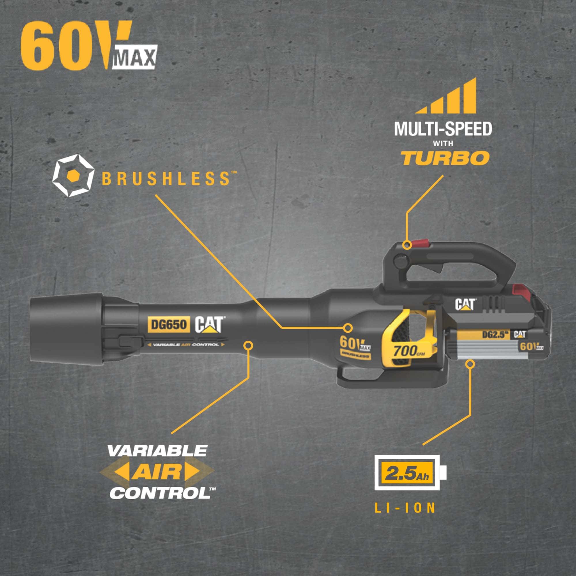 CAT 60-volt Max 700-CFM 135-MPH Battery Handheld Leaf Blower 2.5 Ah (Battery and Charger Included)