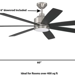 Harbor Breeze Cogdell 60-in Brushed Nickel - changing Integrated LED Indoor/Outdoor Downrod or Flush Mount Ceiling Fan (7-Blade)