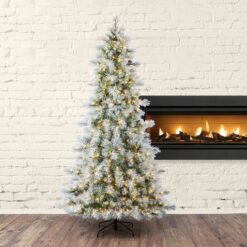 Holiday Living 9-ft Flocked Snowy Berkshire Pre-lit LED Artificial Christmas Tree