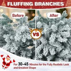 VEIKOUS 6-ft Pre-lit Flocked White Artificial Christmas Tree with White LED Lights