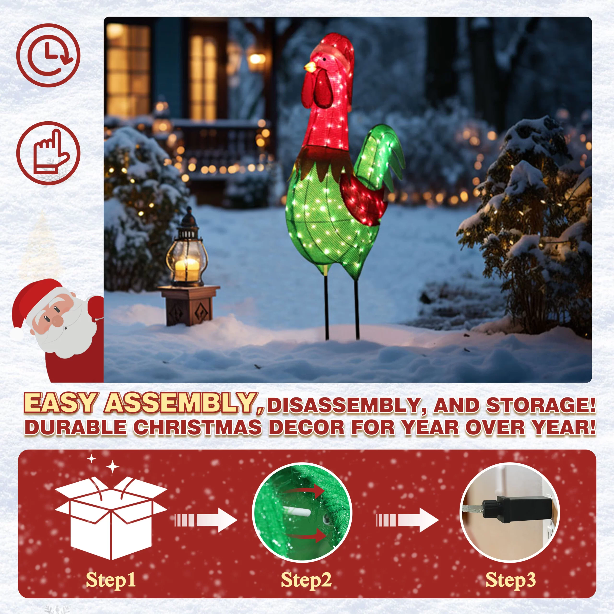VEIKOUS 72.8-in Rooster Free Standing Decoration with Clear Incandescent Lights
