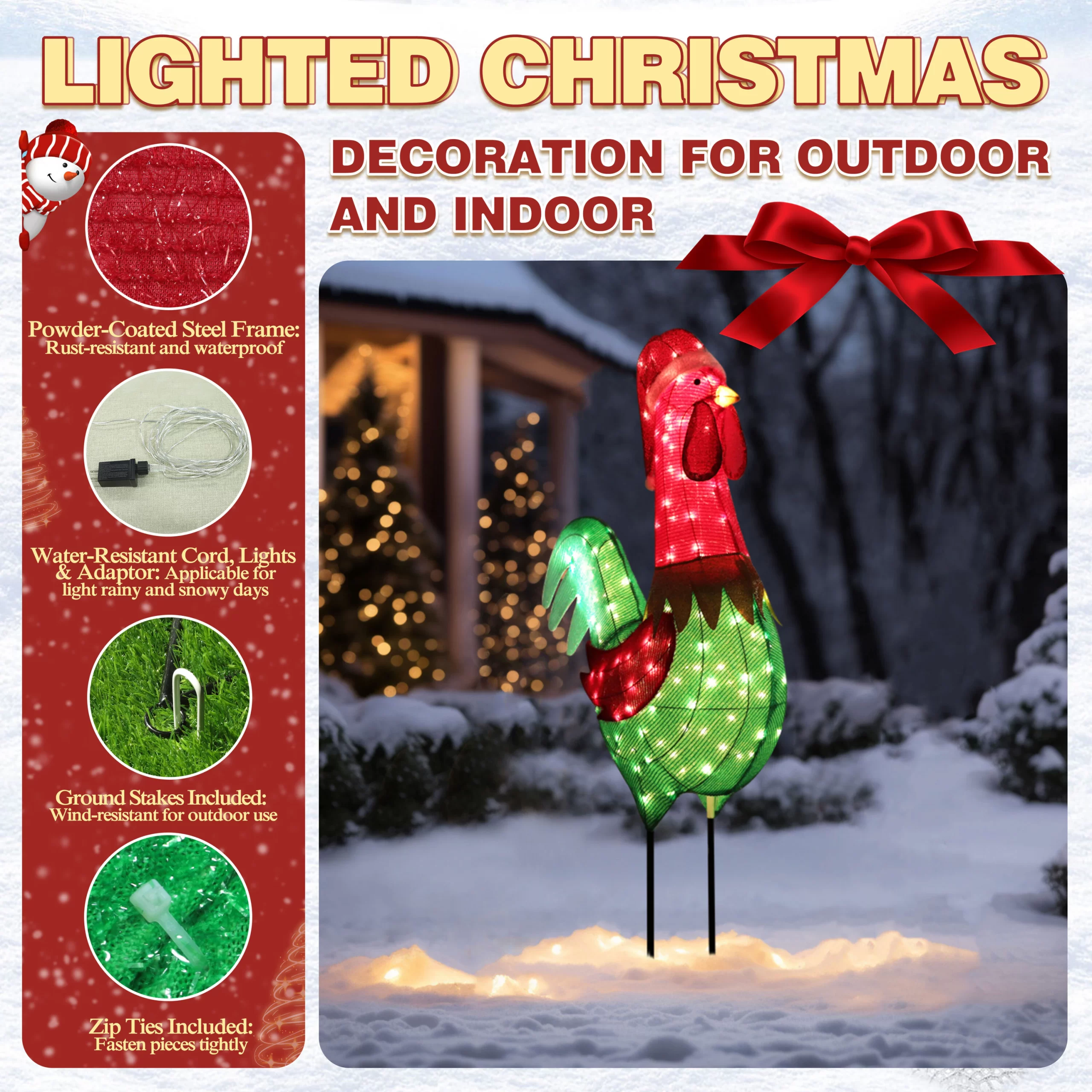 VEIKOUS 72.8-in Rooster Free Standing Decoration with Clear Incandescent Lights