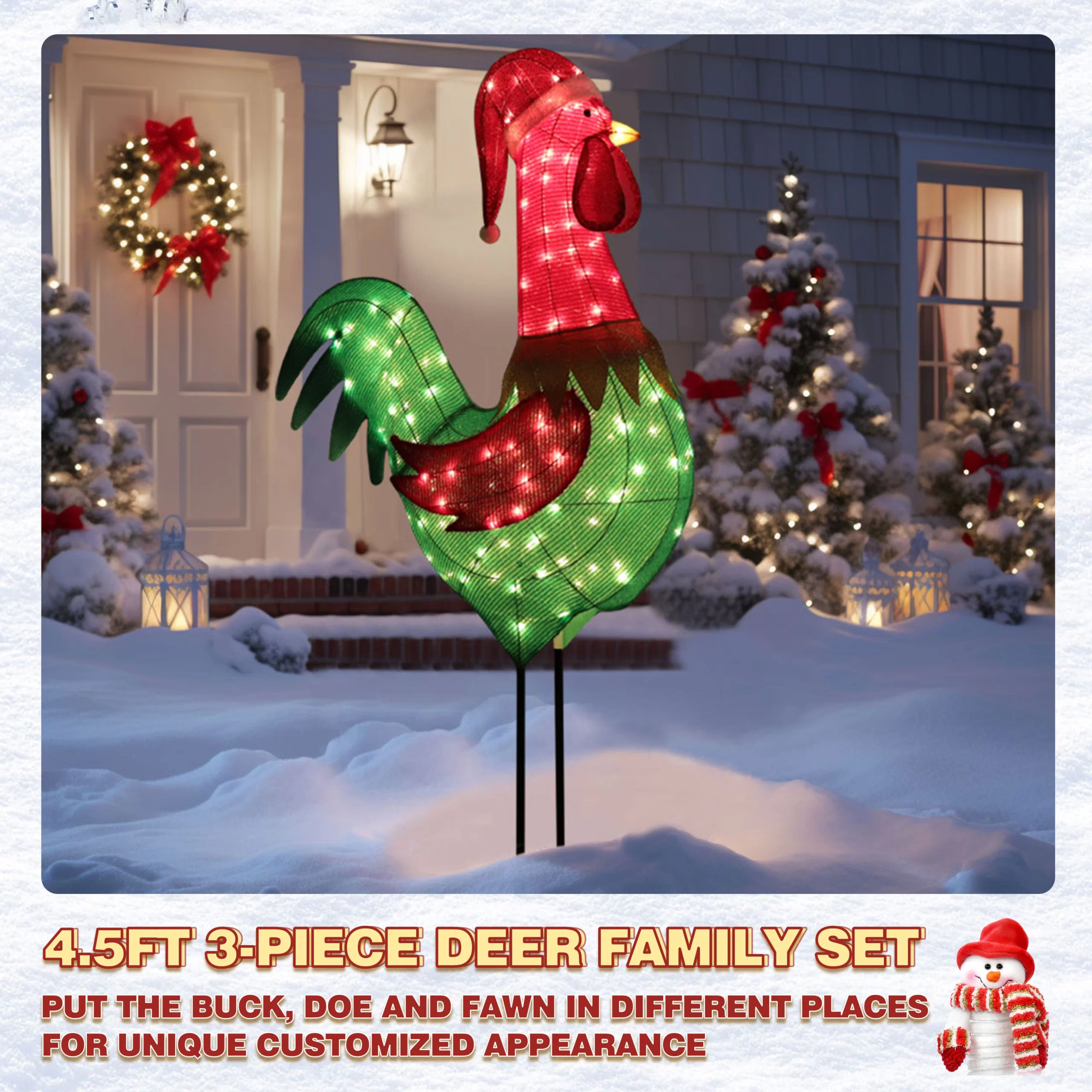 VEIKOUS 72.8-in Rooster Free Standing Decoration with Clear Incandescent Lights