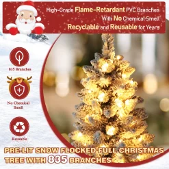VEIKOUS 6-ft Pre-lit Flocked White Artificial Christmas Tree with White LED Lights