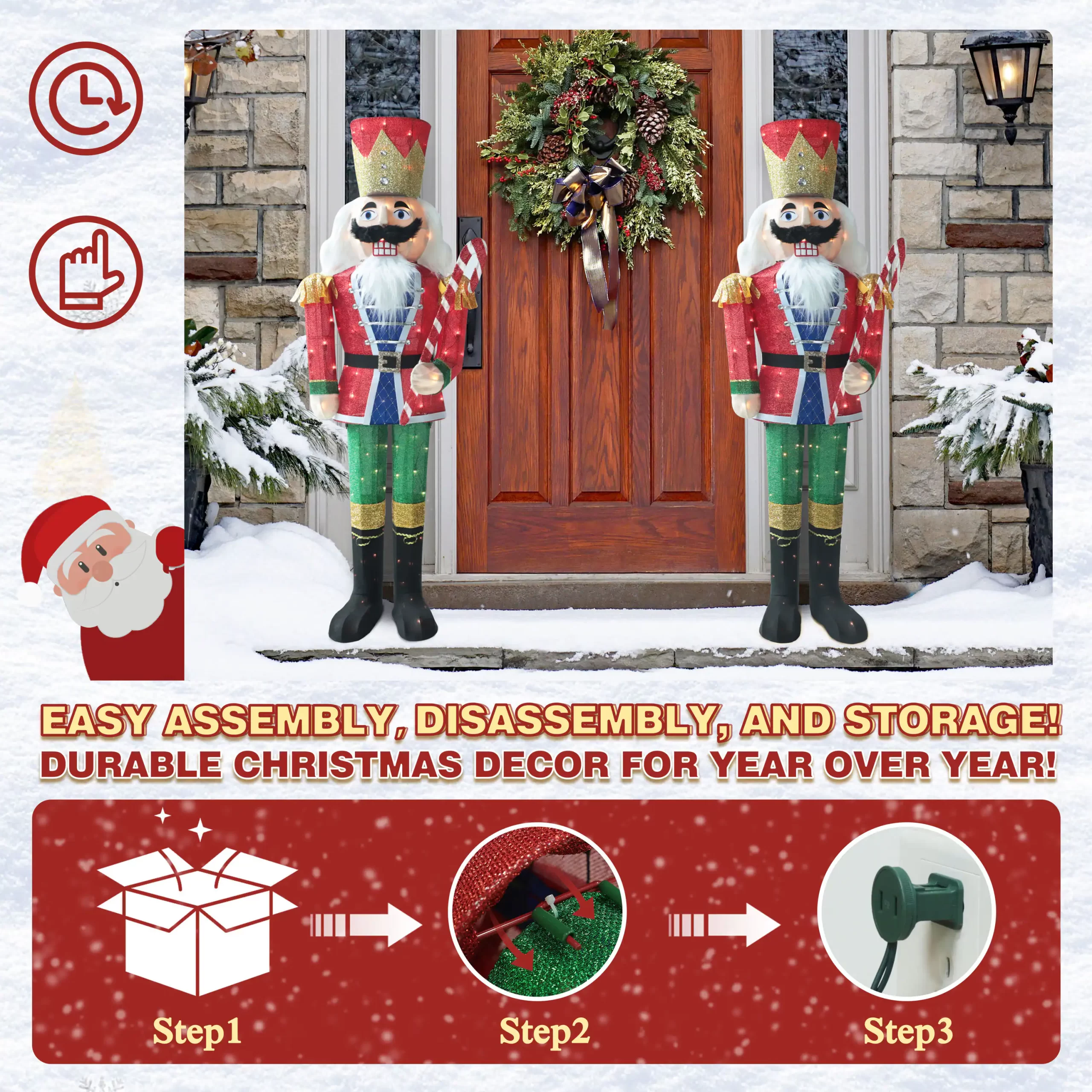 VEIKOUS 61.8-in Nutcracker Free Standing Decoration with Clear Incandescent Lights