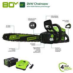 Greenworks 80-volt 16-in Battery 4 Ah Chainsaw (Battery and Charger Included)