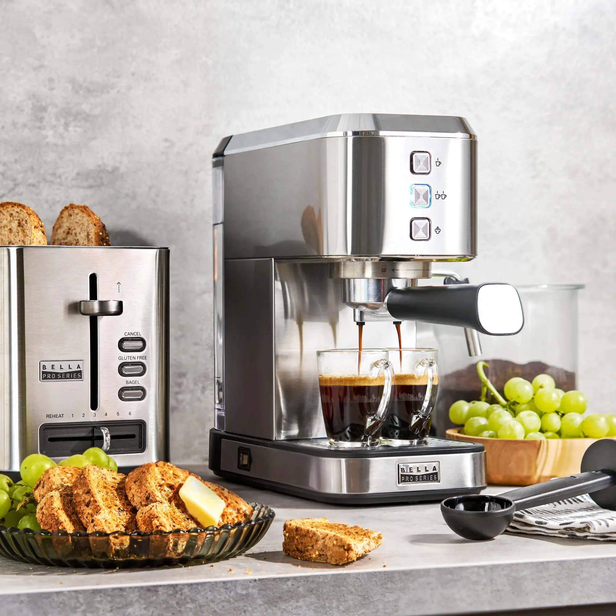Bella PRO - Slim Espresso Machine with 20 Bars of Pressure - Stainless Steel