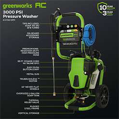 Greenworks Pro 3000 PSI 2-GPM Cold Water Electric Pressure Washer with 5 Spray Tips
