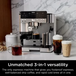 Ninja Espresso Machine, Luxe Café Premier Series, Drip Coffee Maker and Rapid Cold Brew, Integrated Grinder, Assisted Tamper, Hands-Free Frother, ES601