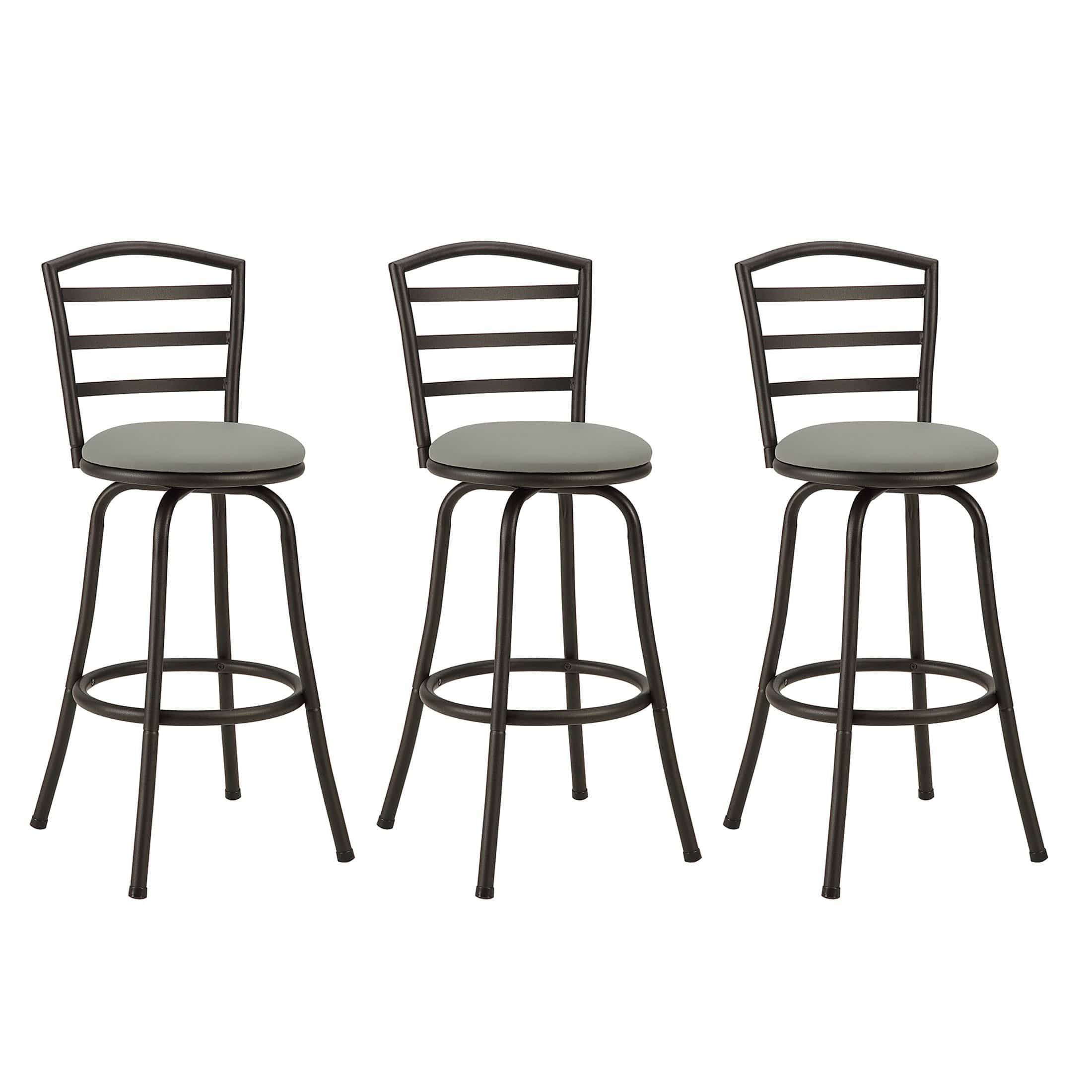 Mainstays 3-Pack Indoor Adjustable 24" or 29" Swivel Adjustable Black Metal Barstool, Dark Gray Seat