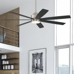 Harbor Breeze Cogdell 60-in Brushed Nickel - changing Integrated LED Indoor/Outdoor Downrod or Flush Mount Ceiling Fan (7-Blade)