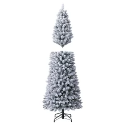 Holiday Living 7-ft Flocked Greensboro Pencil Pre-lit LED Artificial Christmas Tree