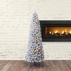 Holiday Living 7-ft Flocked Greensboro Pencil Pre-lit LED Artificial Christmas Tree