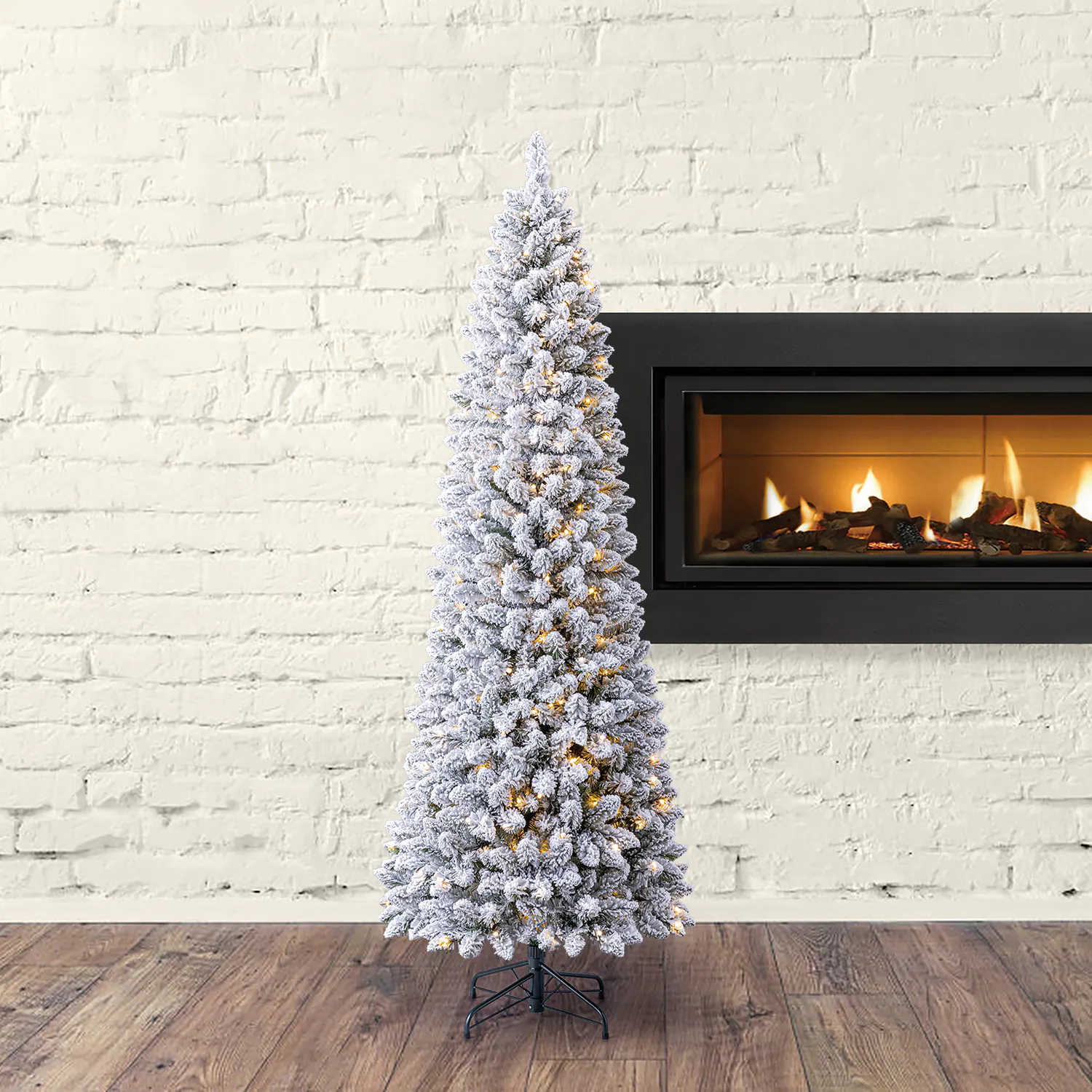 Holiday Living 7-ft Flocked Greensboro Pencil Pre-lit LED Artificial Christmas Tree