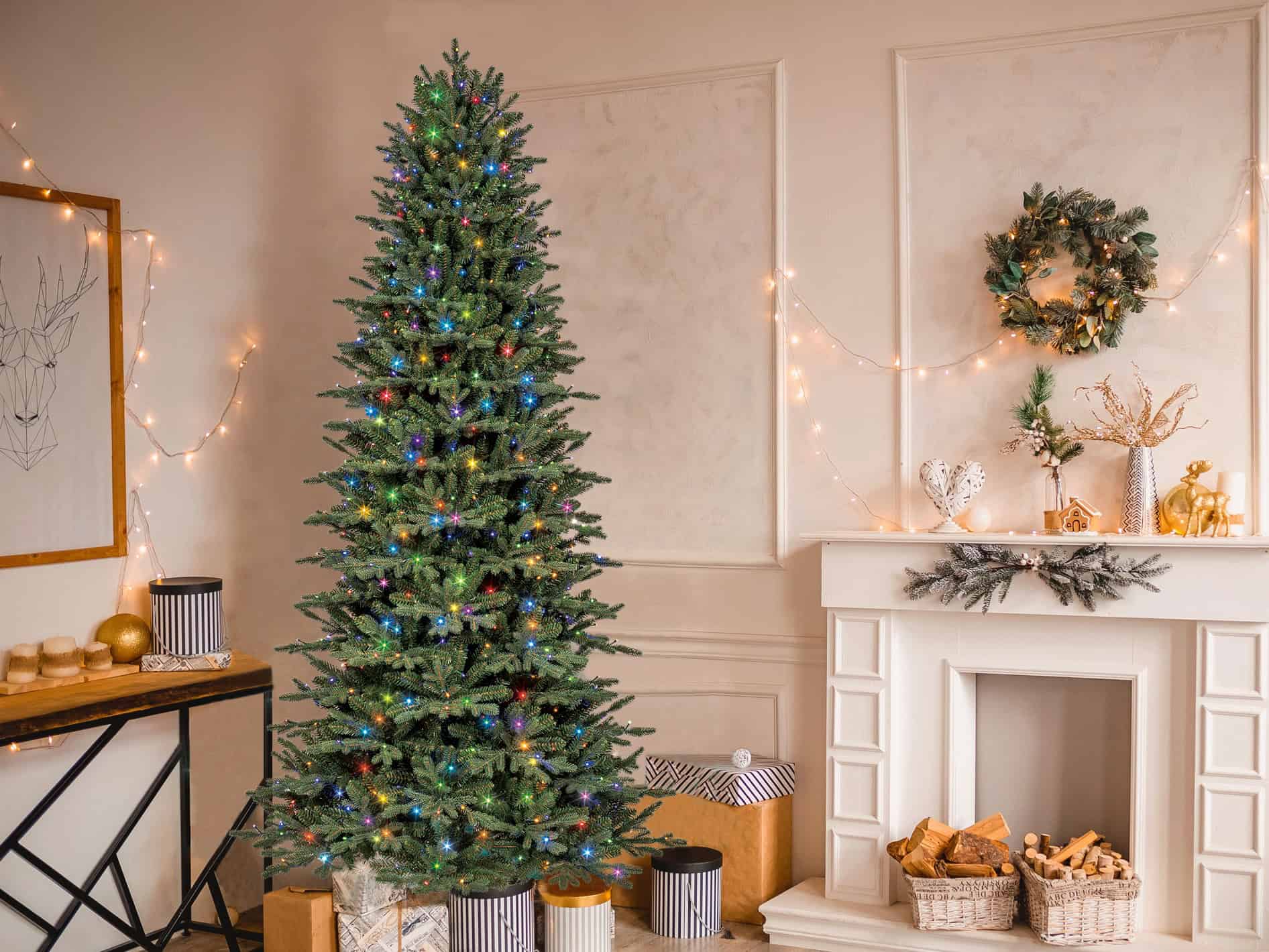 GE 7.5-ft Slim Aspen Fir Easy Shape Pre-lit LED Artificial Christmas Tree