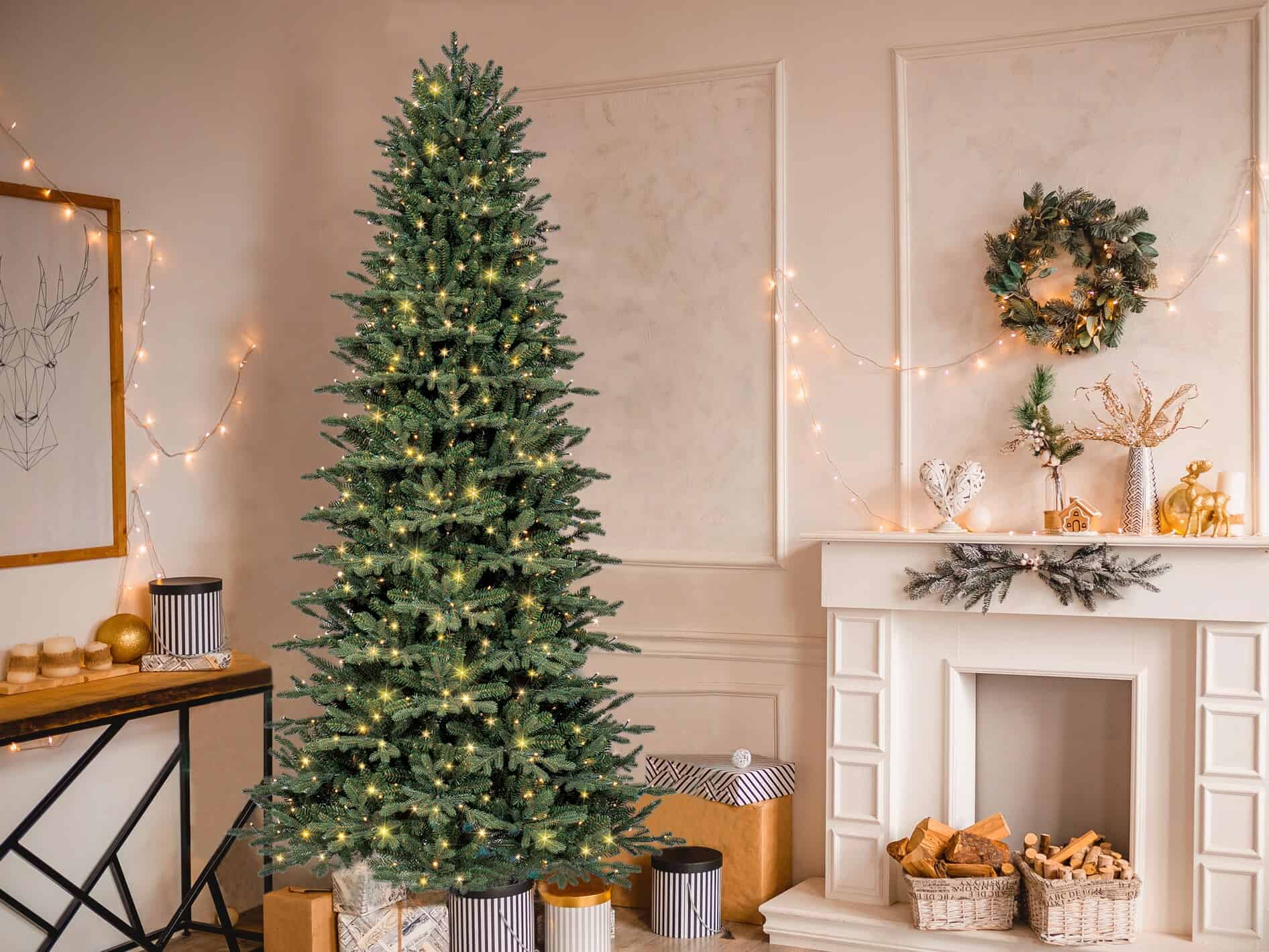 GE 7.5-ft Slim Aspen Fir Easy Shape Pre-lit LED Artificial Christmas Tree