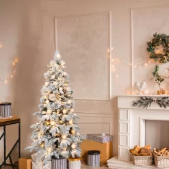 GE 5-ft Candlewood pine Pre-lit Flocked Green Artificial Christmas with LED Lights