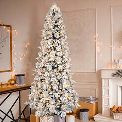GE 9-ft Flocked Candlewood Pine Pre-lit LED Artificial Christmas Tree