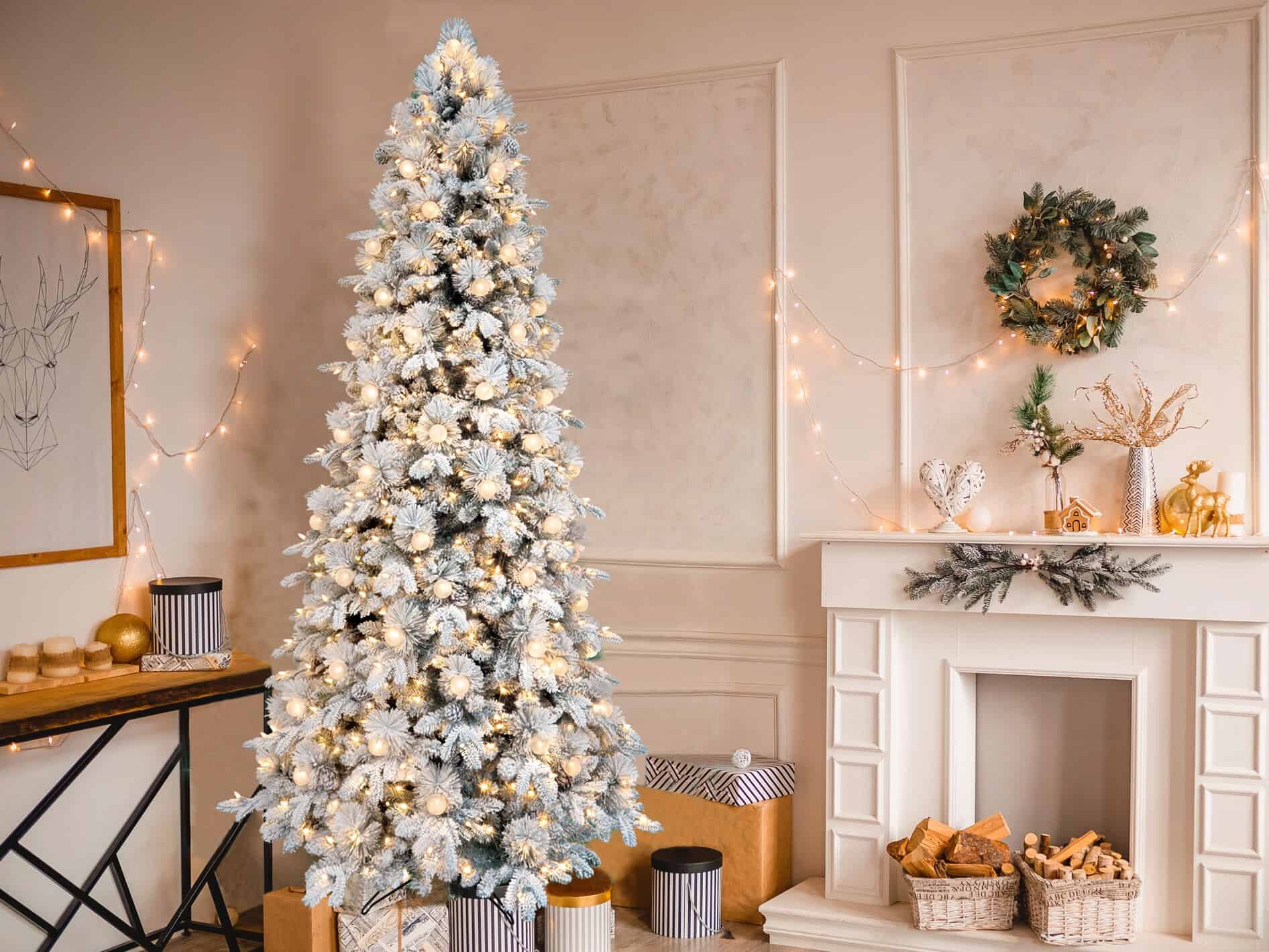 GE 9-ft Flocked Candlewood Pine Pre-lit LED Artificial Christmas Tree