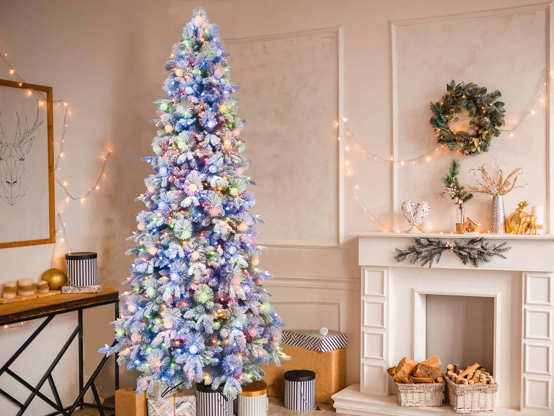 GE 9-ft Flocked Candlewood Pine Pre-lit LED Artificial Christmas Tree
