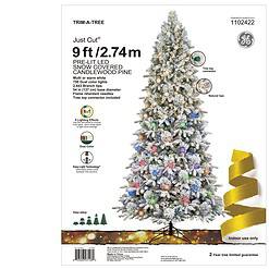 GE 9-ft Flocked Candlewood Pine Pre-lit LED Artificial Christmas Tree