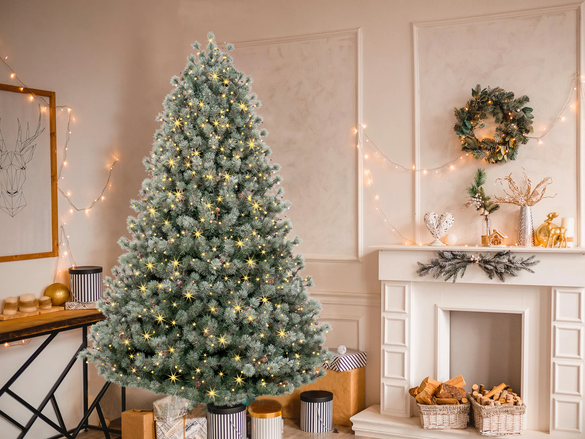 GE 7.5-ft Frosted Carolina Pine Pre-lit LED Artificial Christmas Tree