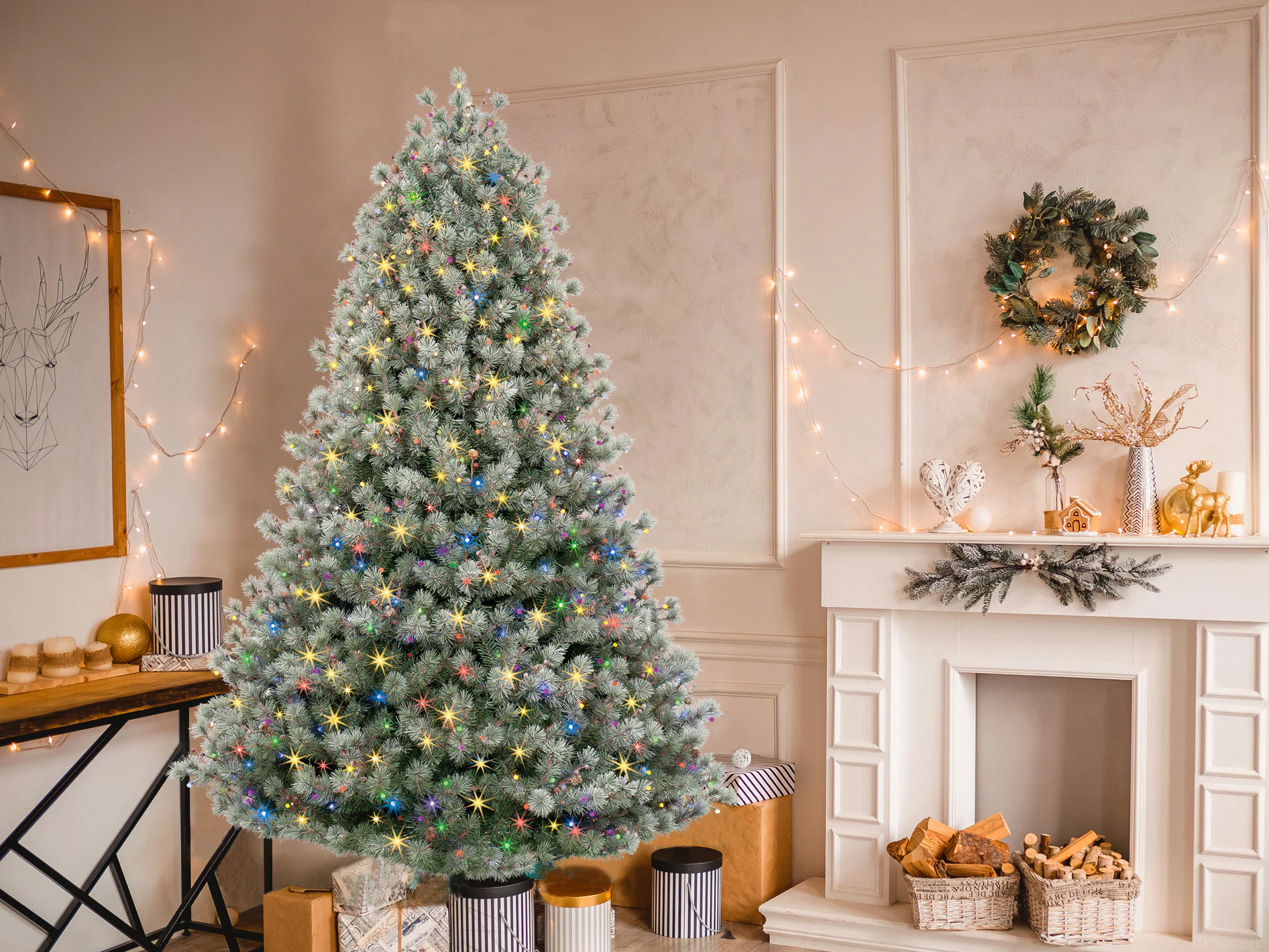 GE 7.5-ft Frosted Carolina Pine Pre-lit LED Artificial Christmas Tree