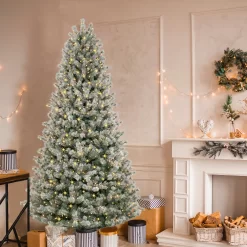 GE 9-ft Frosted Carolina Pine Pre-lit LED Artificial Christmas Tree